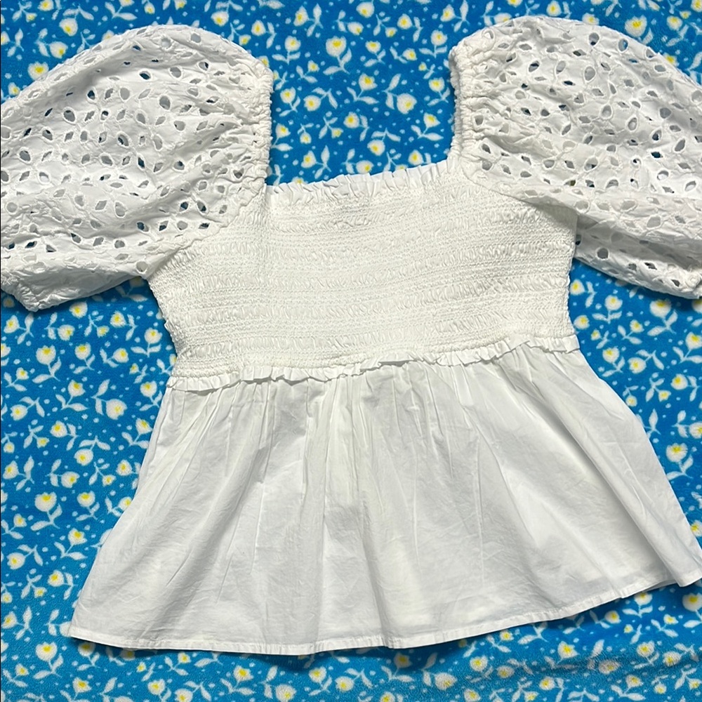 White Eyelet Puff Sleeve Top